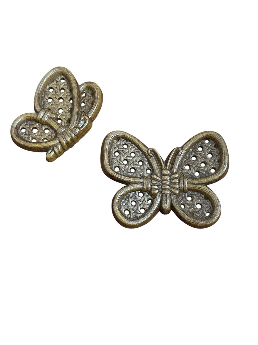 2 Brown Butterflies Wall Decor by Burwood Homco Plastic Mini USA Vintage 3.5"